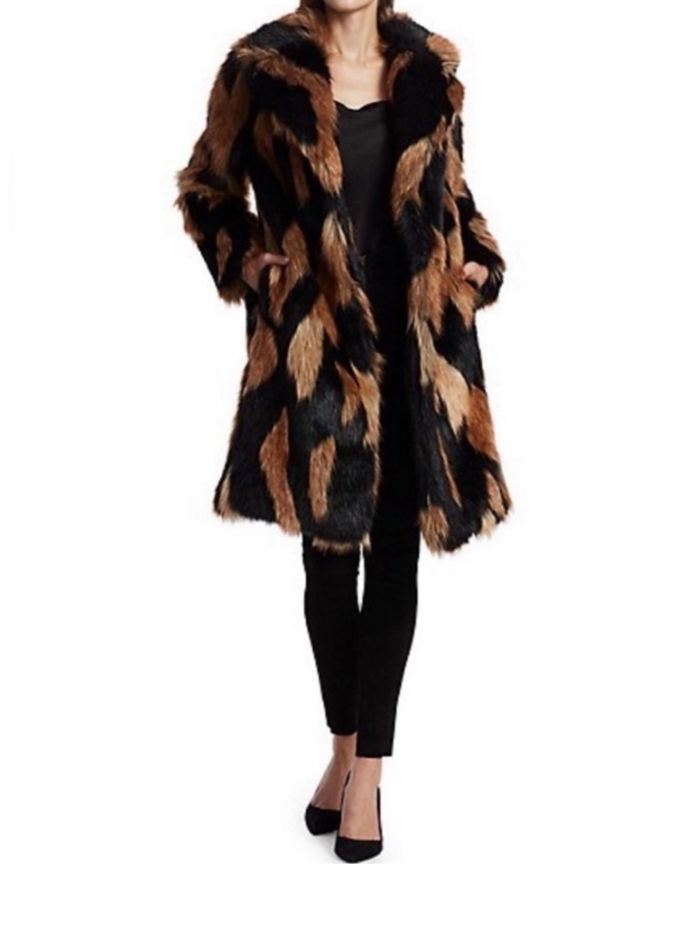 NWOT Alice + Olivia Yetta Faux Fur Coat In Black Medium Brown. Size S - Picture 6 of 16